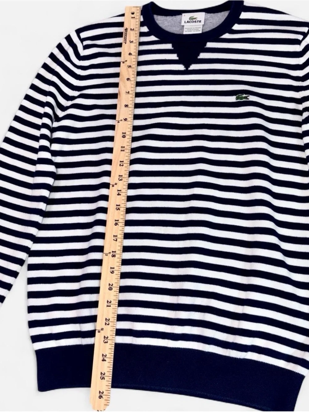 Lacoste Navy White Stripe Crewneck Sweater Size 5 Fits Medium